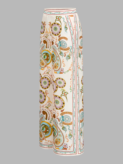 Bohemian Paisley Print Wide Leg Pants
