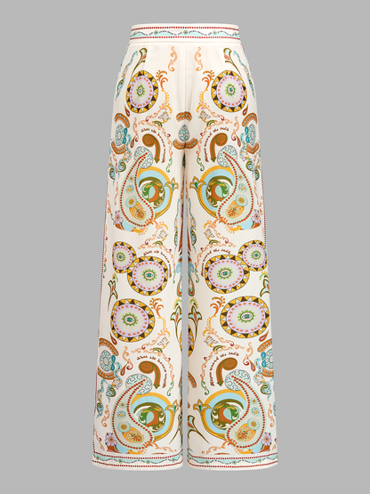 Bohemian Paisley Print Wide Leg Pants