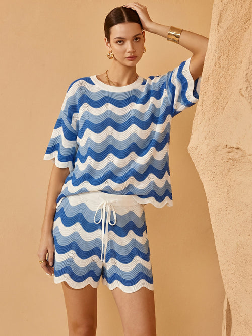 Wavy Knit Two Piece Shorts Set