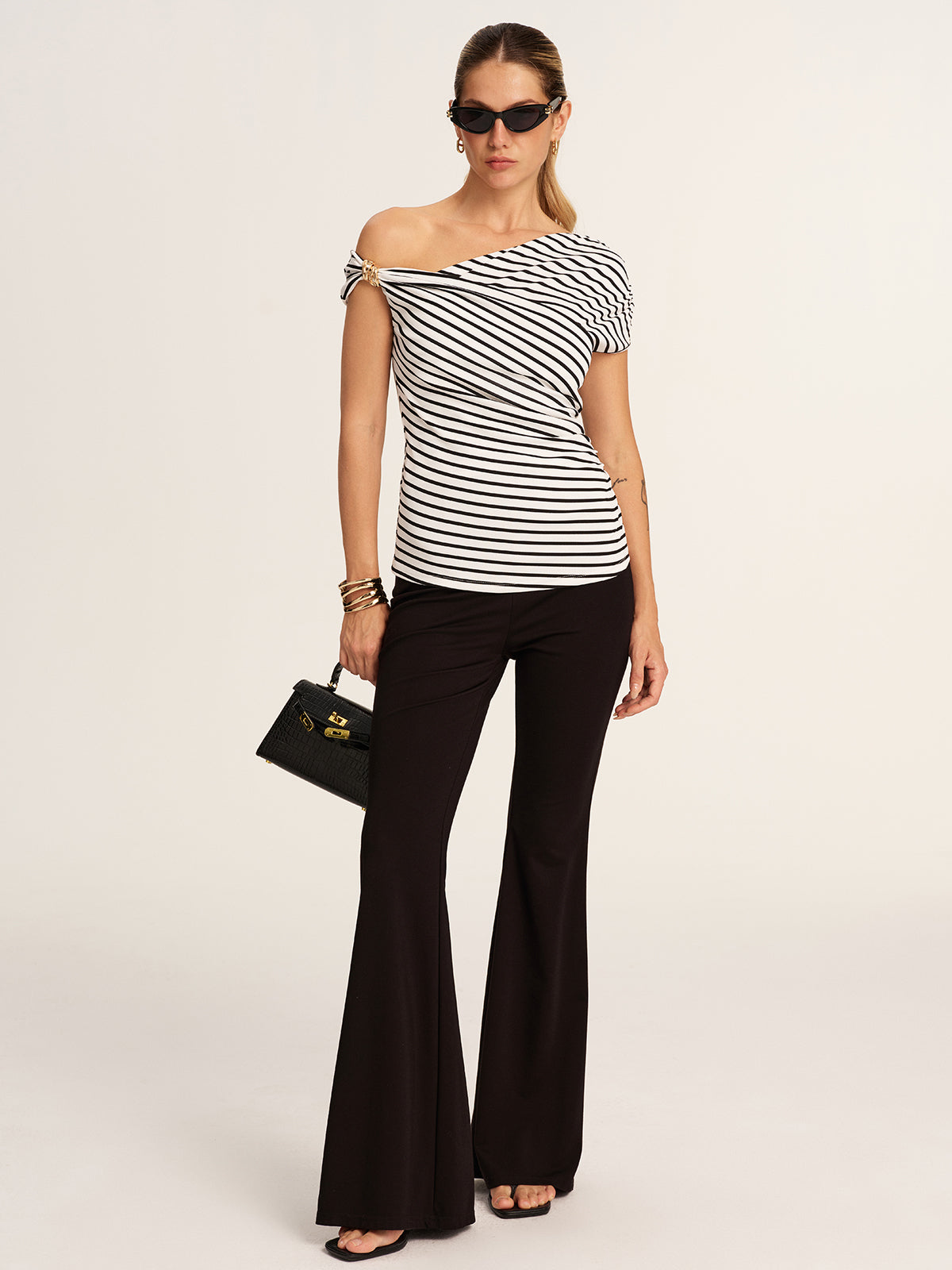 Striped Asymmetrical Off-Shoulder Top