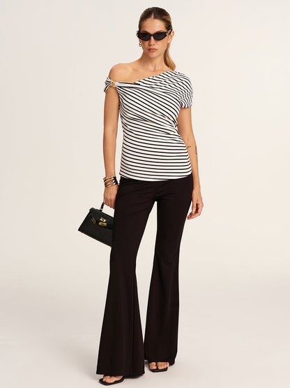 Striped Asymmetrical Off-Shoulder Top
