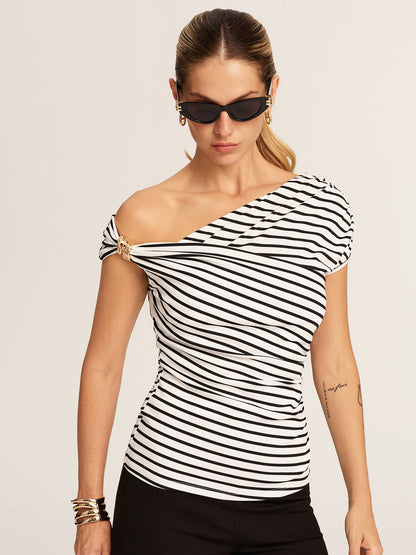 Striped Asymmetrical Off-Shoulder Top