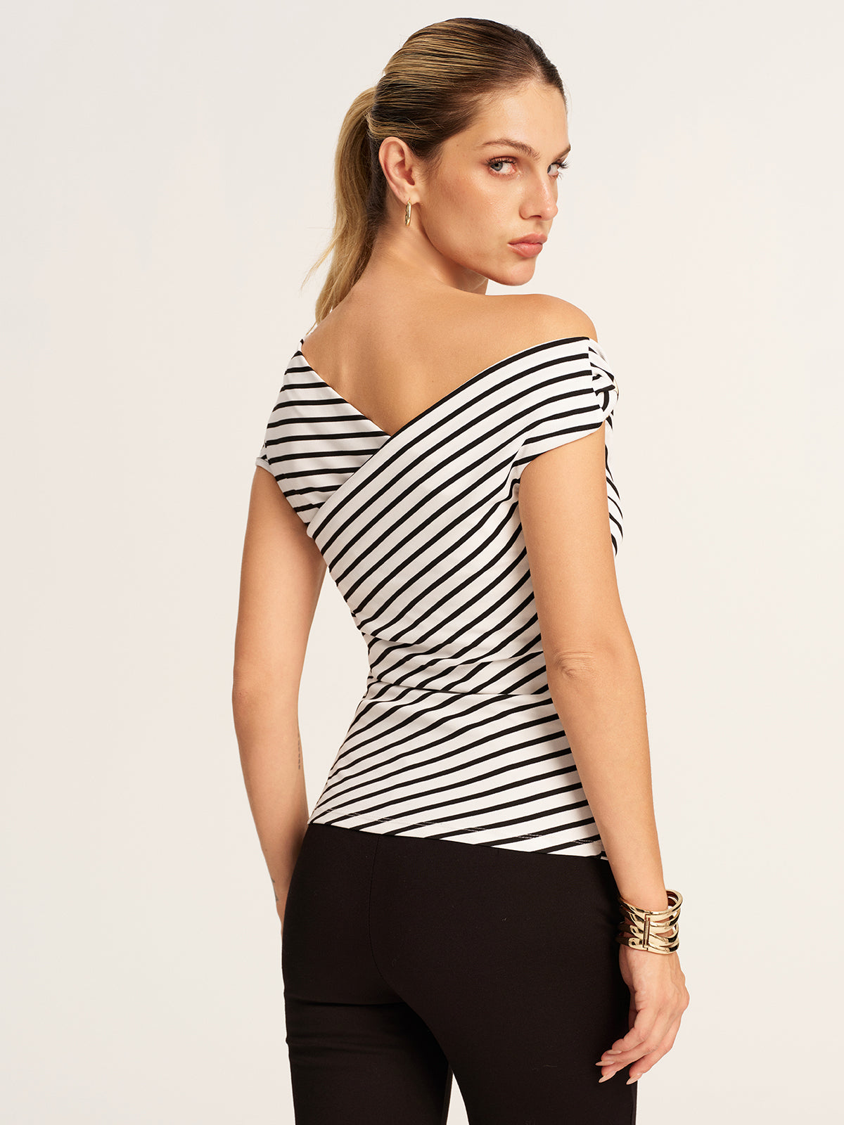 Striped Asymmetrical Off-Shoulder Top