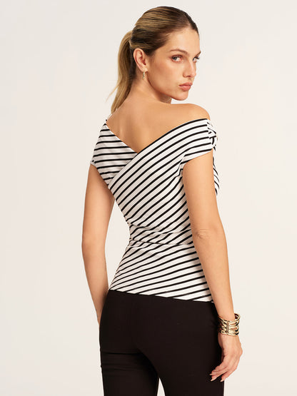 Striped Asymmetrical Off-Shoulder Top
