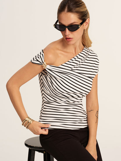 Striped Asymmetrical Off-Shoulder Top