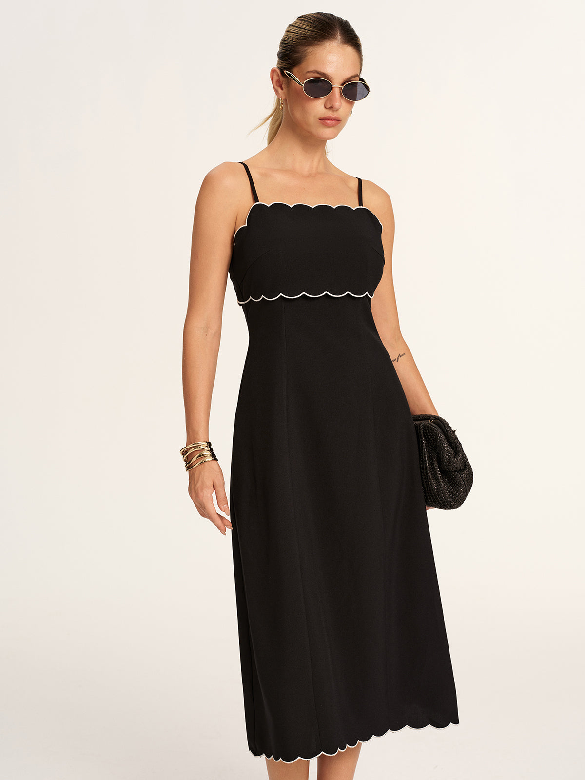 Scalloped Trim Midi Slip Dress