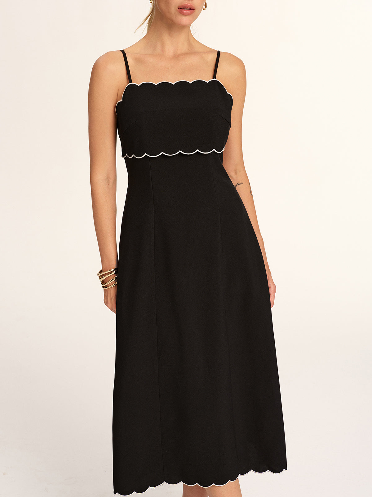 Scalloped Trim Midi Slip Dress