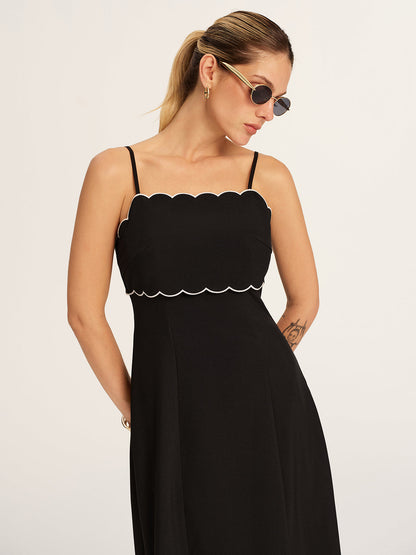 Scalloped Trim Midi Slip Dress