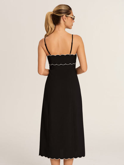 Scalloped Trim Midi Slip Dress