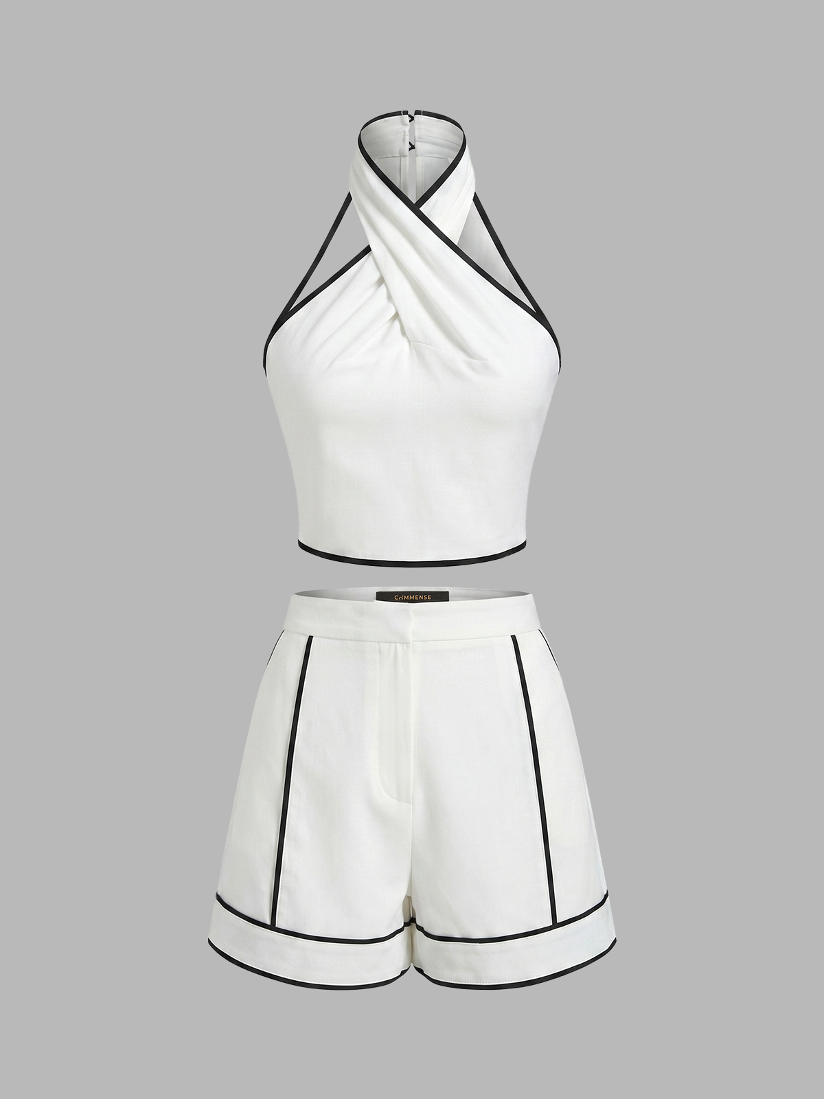 Contrast Trim Cotton Linen Top & Shorts Set