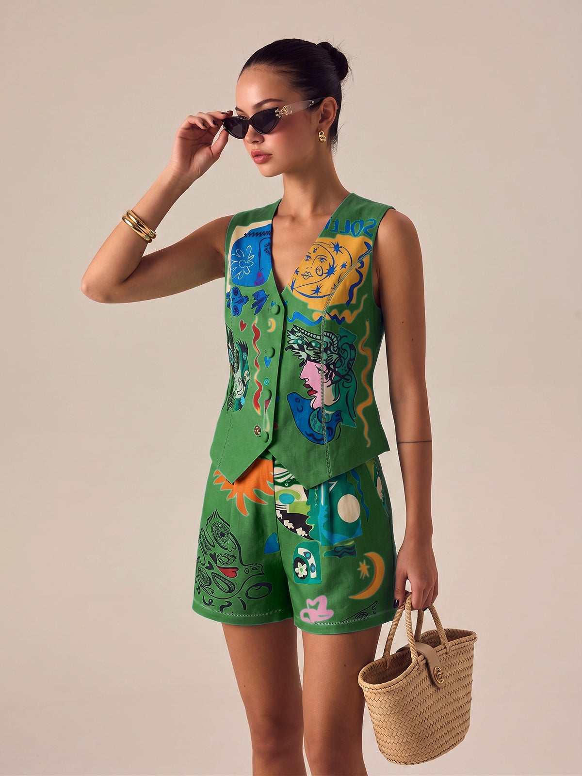 Abstract Art Print Vest & Shorts Set