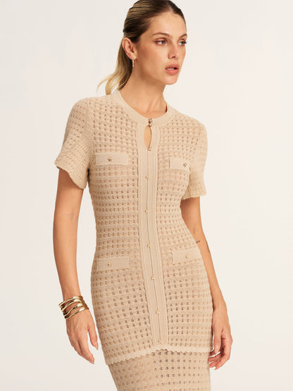 Short Sleeve Crochet Knit Mermaid Maxi Dress