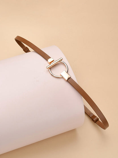 Slim Metal Buckle Leather Belt