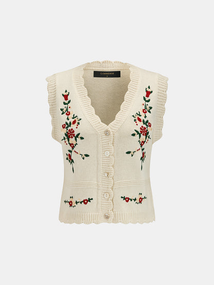 Floral Embroidered Knit Vest