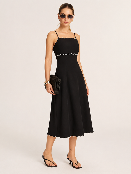 Scalloped Trim Midi Slip Dress