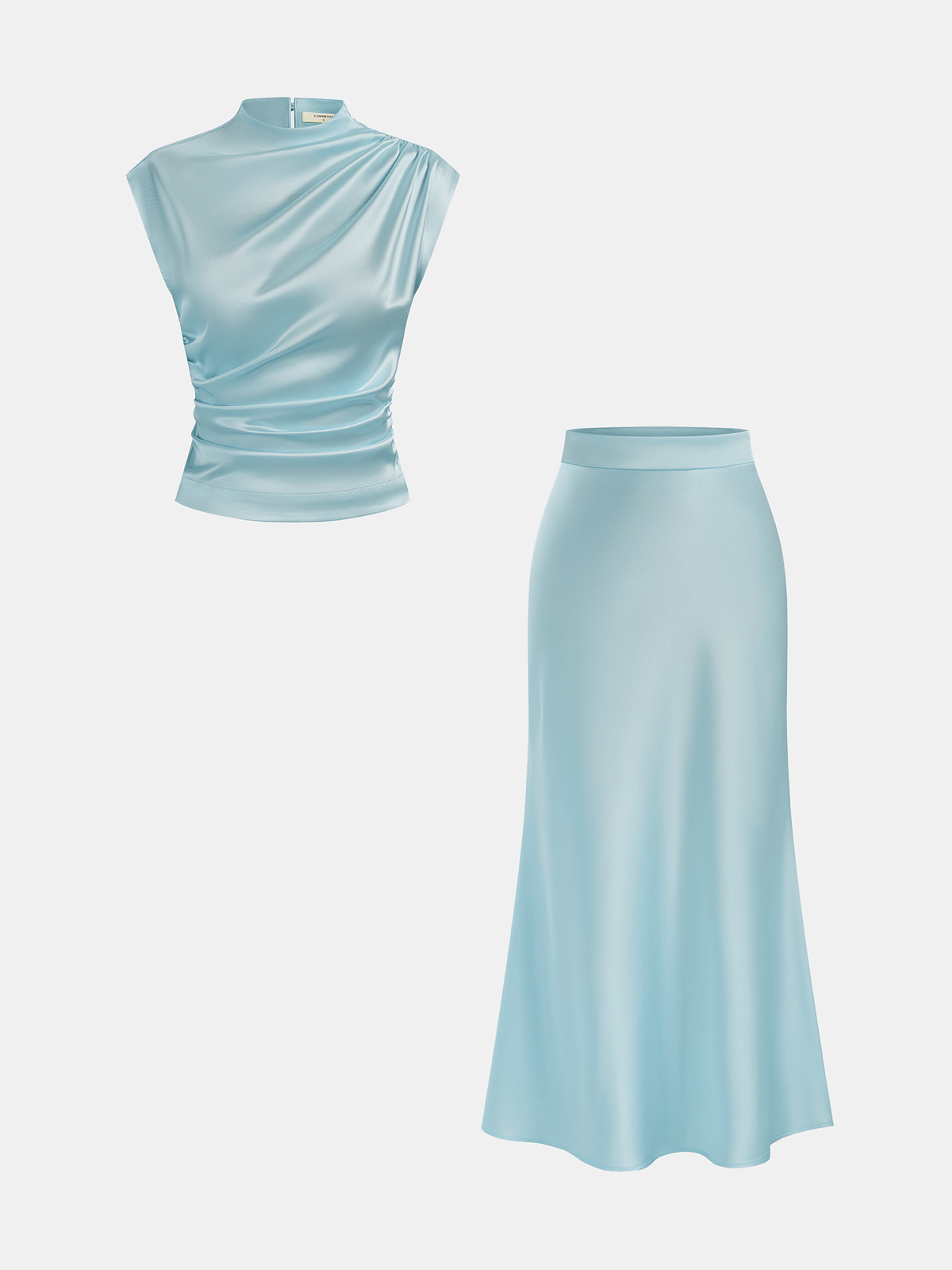 Satin Ruched Top & Midi Skirt Set