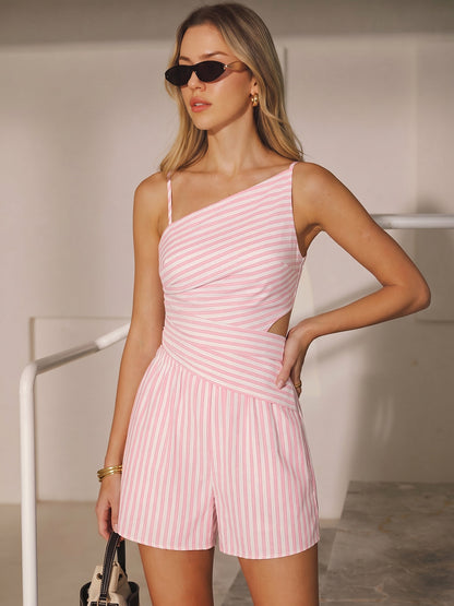 Striped Cotton Blend Cutout Top & Shorts Set