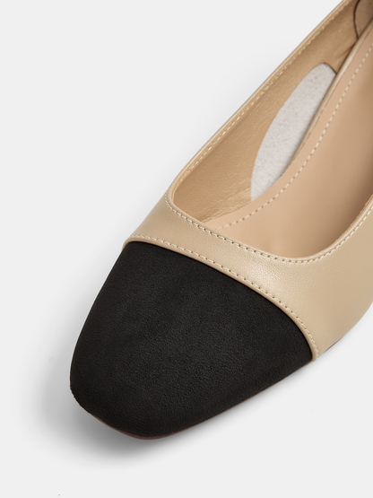 Block Heel Color Block Leather Shoes