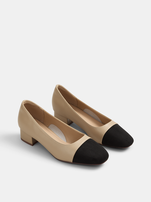 Block Heel Color Block Leather Shoes