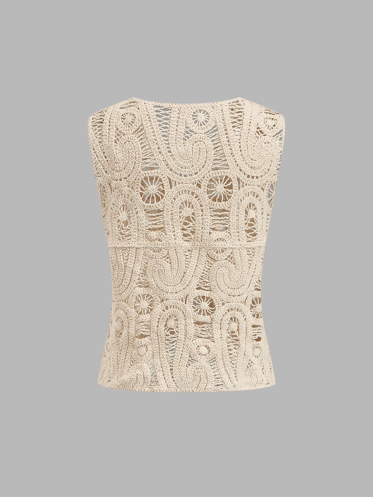 Crochet Sleeveless V-Neck Button Front Vest