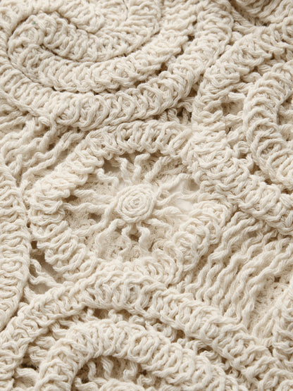 Crochet Sleeveless V-Neck Button Front Vest