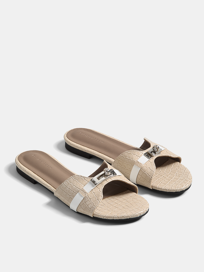 Crocodile Pattern Buckle Slide Sandals