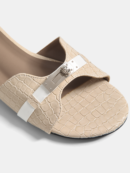 Crocodile Pattern Buckle Slide Sandals