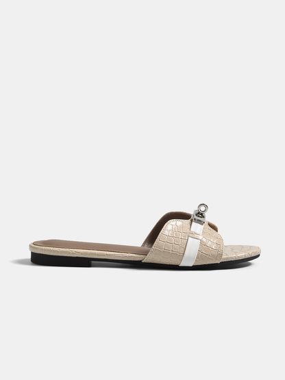 Crocodile Pattern Buckle Slide Sandals