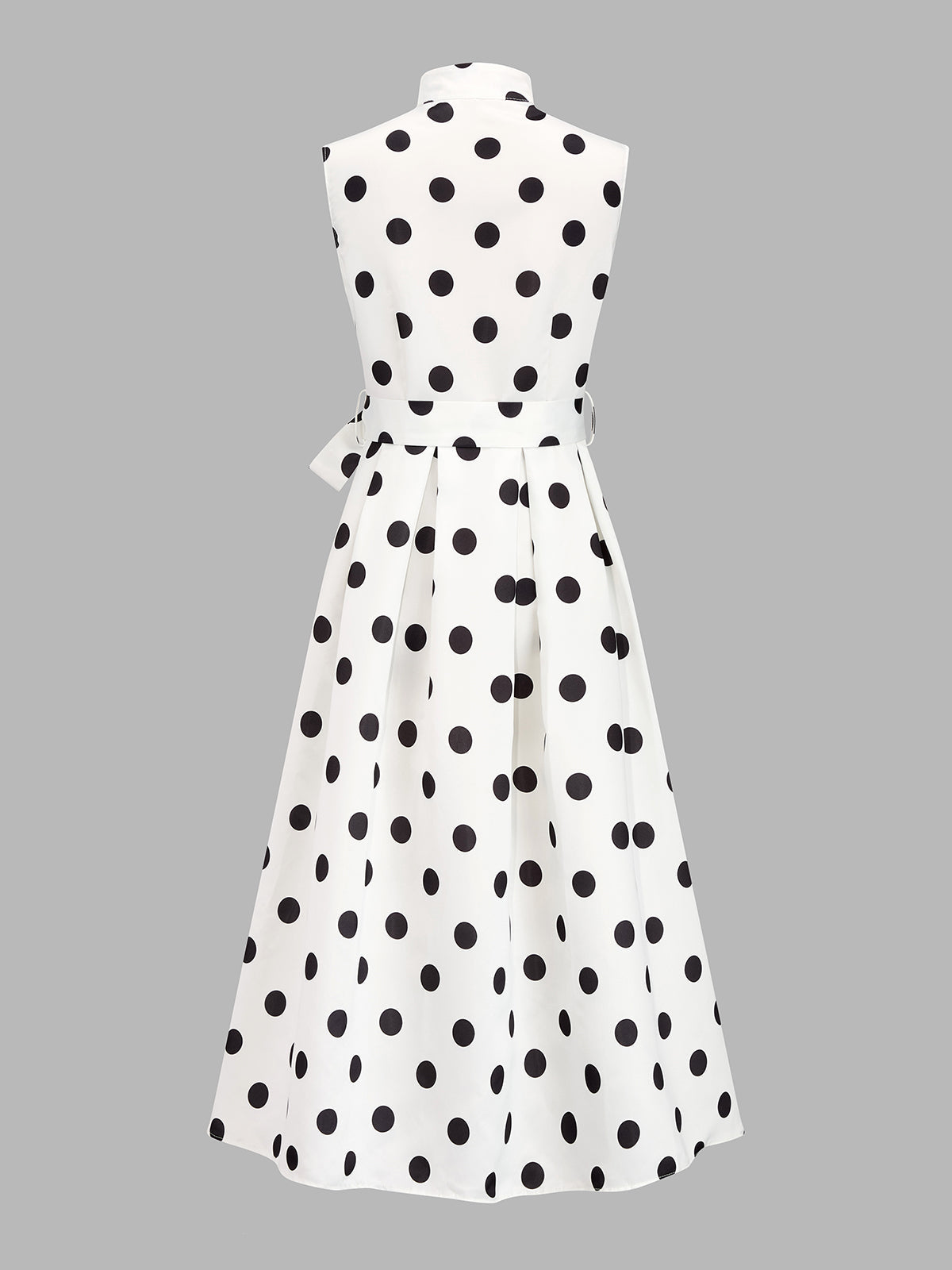 Sleeveless Polka Dot Belted Midi Dress