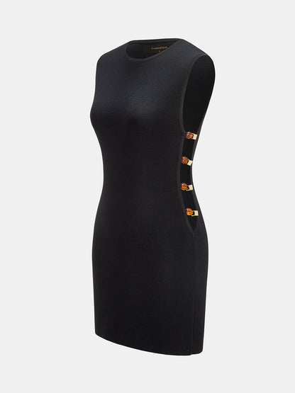 Amber Bead Cutout Sleeveless Knit Mini Dress