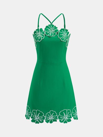 Cotton Floral Embroidered Cami Mini Dress