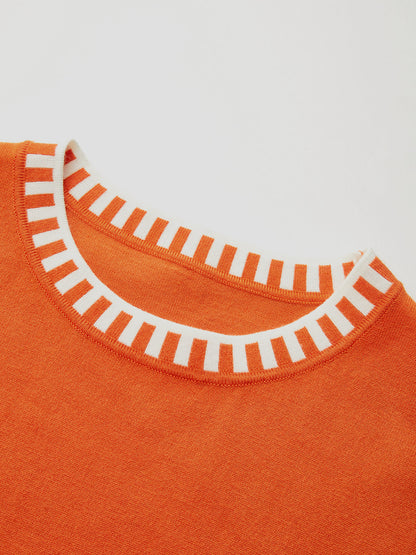 Contrast Trim Cap Sleeve Knit Top