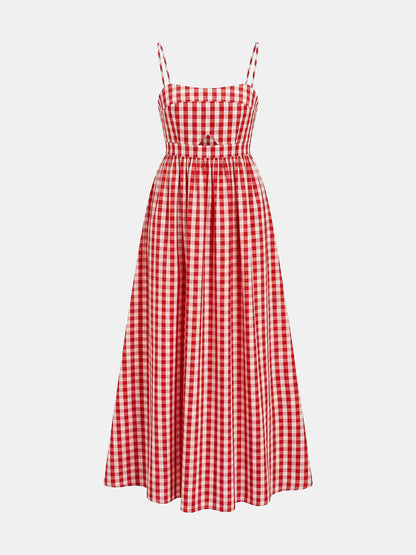 Gingham Cotton Blend Cutout Cami Maxi Dress