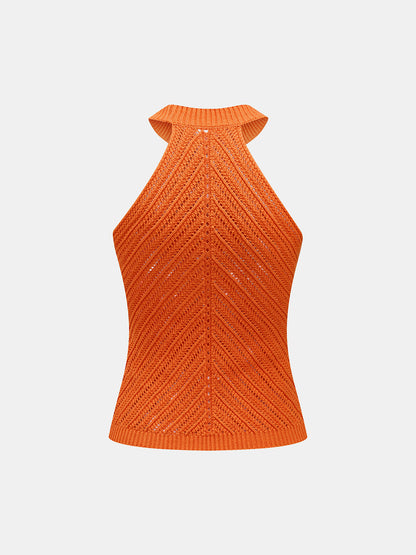 Openwork Knit Halter Neck Top