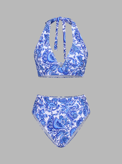 Paisley Halter High Waist Bikini Set