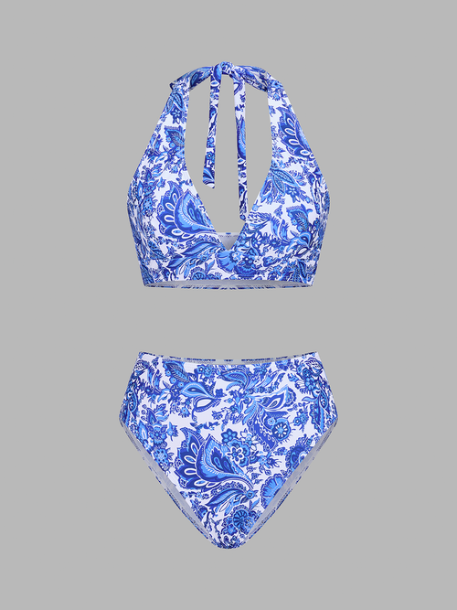 Paisley Halter High Waist Bikini Set