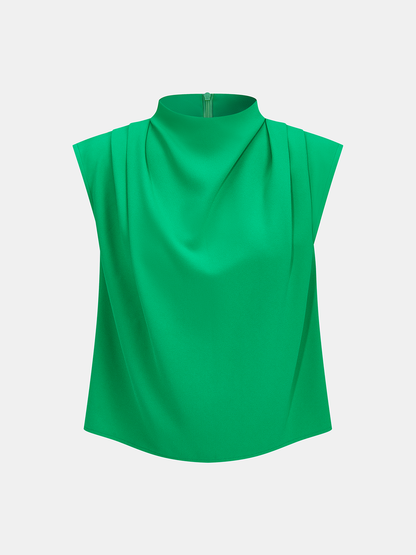 Draped Mock Neck Blouse & Tie-Waist Mini Skirt Set