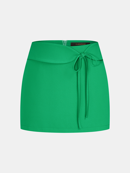 Draped Mock Neck Blouse & Tie-Waist Mini Skirt Set
