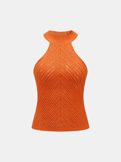 Openwork Knit Halter Neck Top