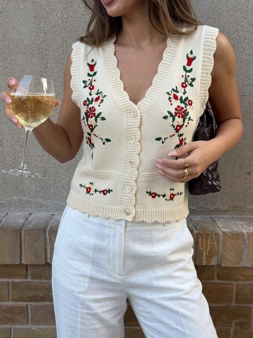 Floral Embroidered Knit Vest