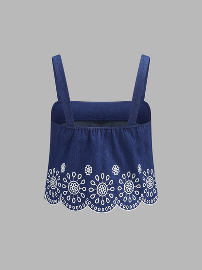 Embroidered Scalloped Two Piece Skirt Set