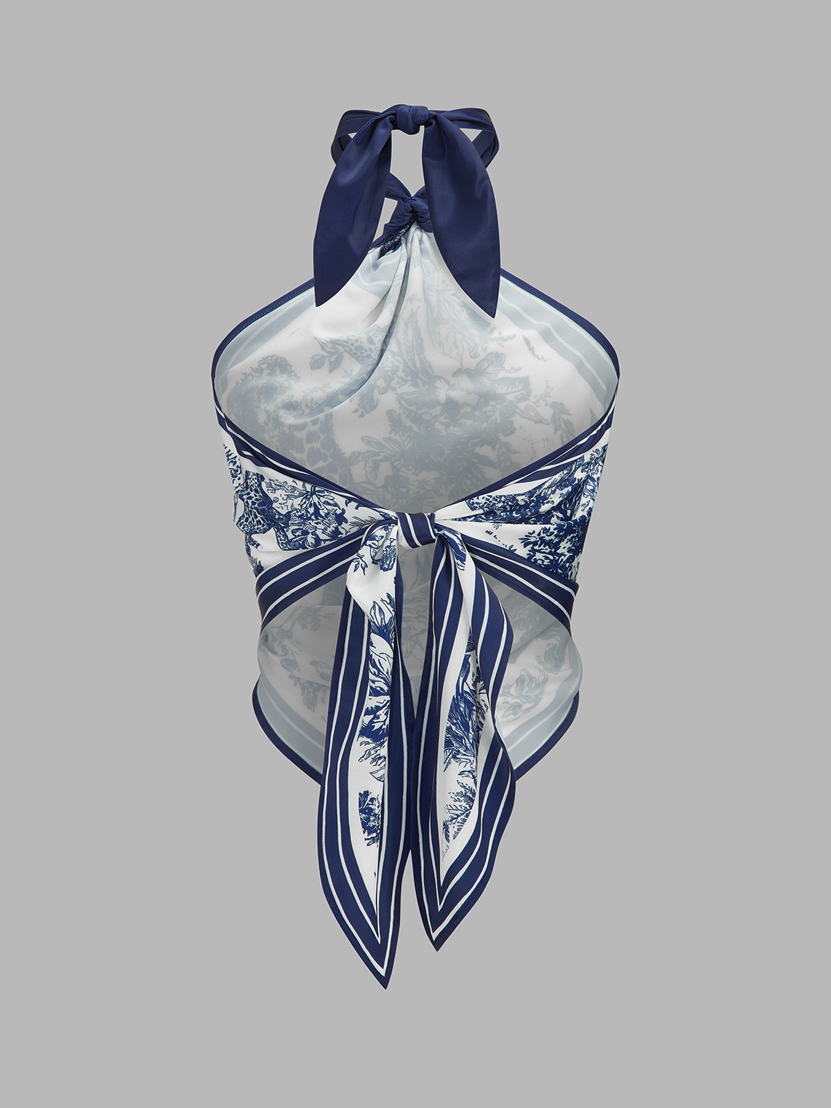 Porcelain Print Scarf Style Halter Blouse