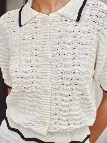 Textured Contrast Trim Open-Knit Co-ords Set
