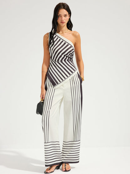 Striped One-Shoulder Top & Pants Set