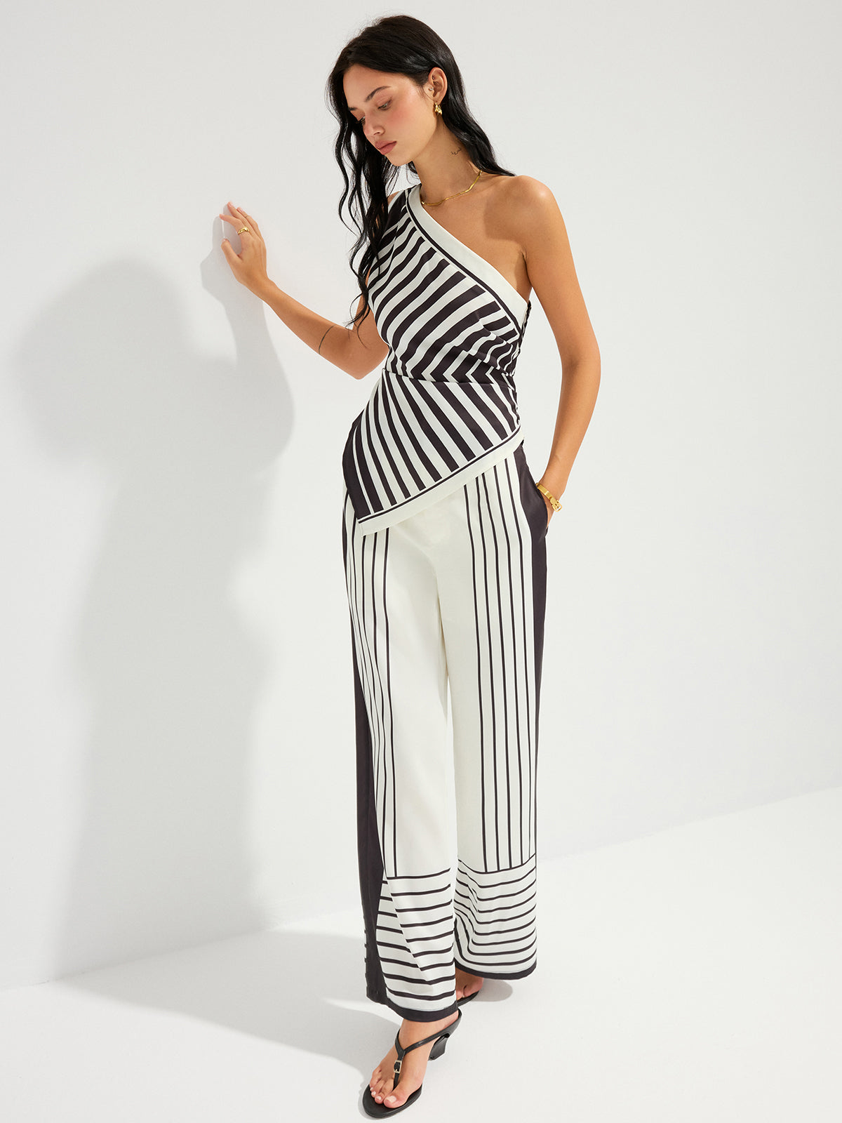 Striped One-Shoulder Top & Pants Set