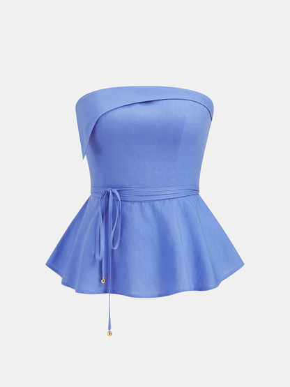 Linen-Blend Strapless Peplum Top & Pants Set