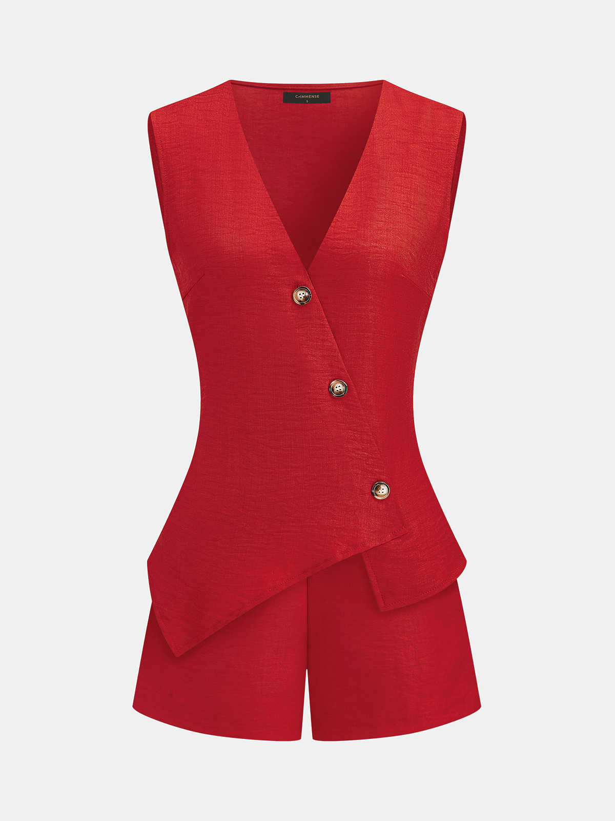 Asymmetrical Button Vest & Shorts Set