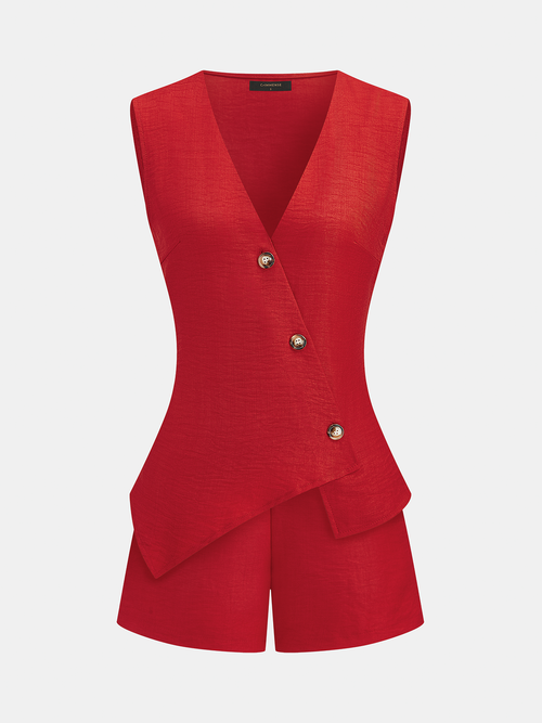 Asymmetrical Button Vest & Shorts Set