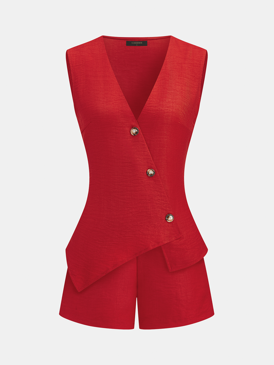 Asymmetrical Button Vest & Shorts Set