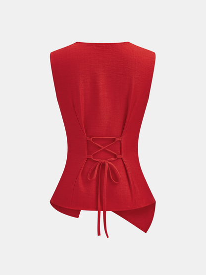 Asymmetrical Button Vest & Shorts Set